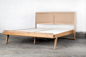 Hardwood White Oak Bed with Kraft Danish Cord Mid-centry Modern Handmade Custom