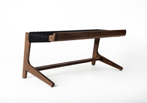 Rian Cantilever Bench, Black Woven Danish Cord, Entryway, Custom, Hardwood